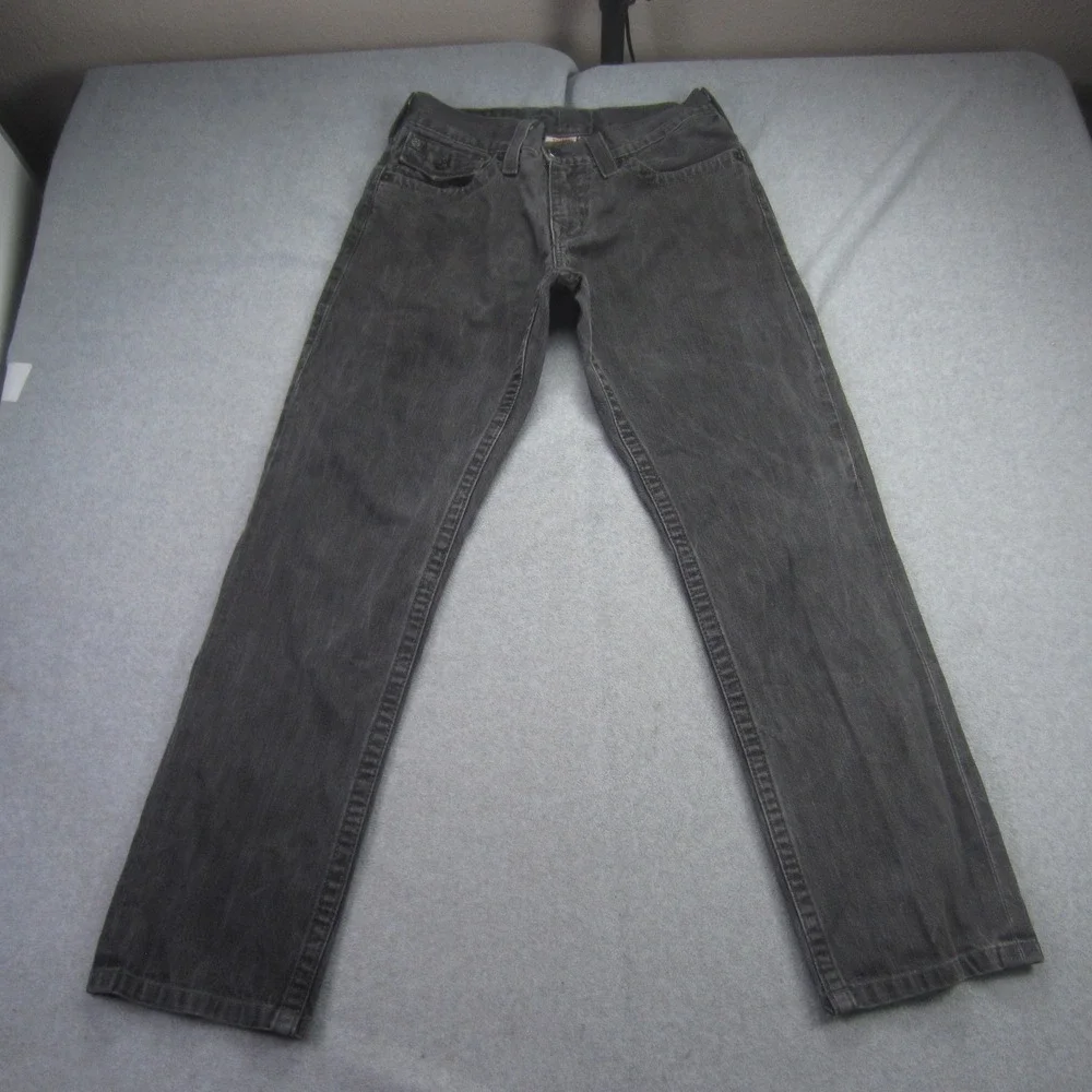 True Religion Jeans Mens 32x30.5‎ Gray Ricky Straight Leg Flap Pocket Denim USA